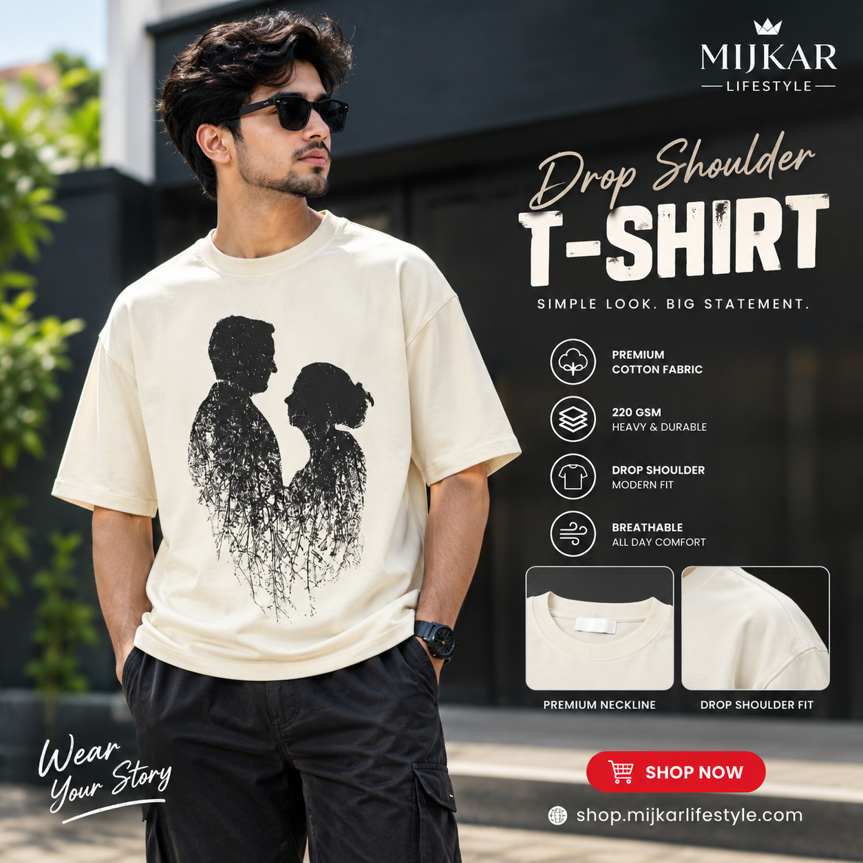 Premium Drop Shoulder T-Shirt – Cream Edition